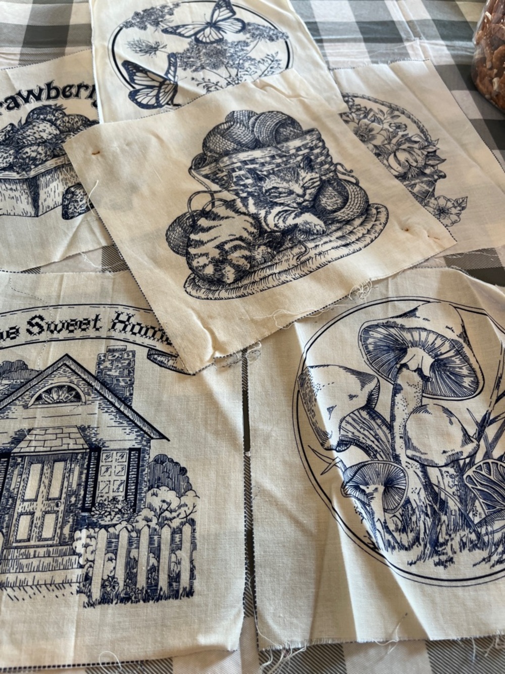 VIP Blue Floral mushroom owl kitten Print Fabric Panel